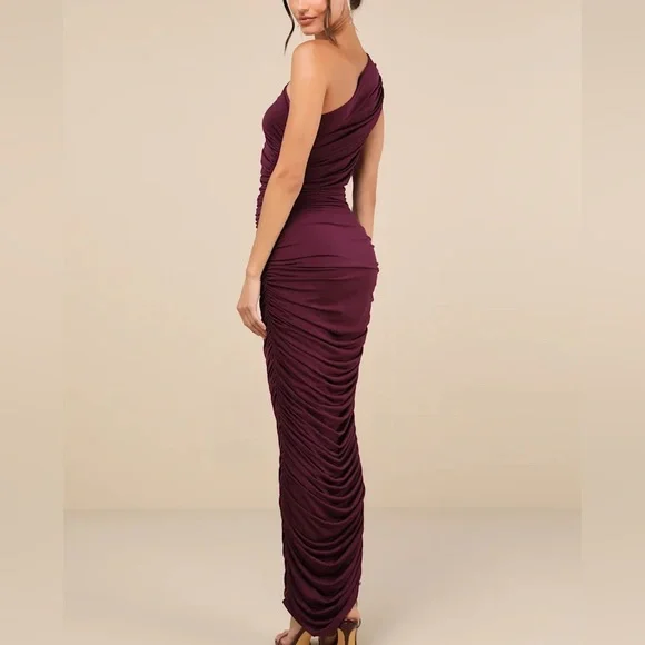 Lulus Plum Ruched Gown - Picture 2 of 3